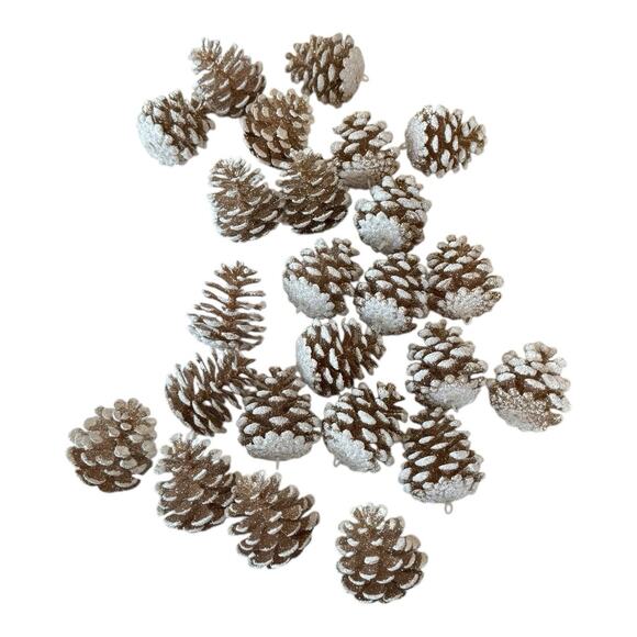 60- Assorted Shatterproof Ornaments 24 Gold Pinecones/ 36 Various Sz Metal Balls - Picture 2 of 4